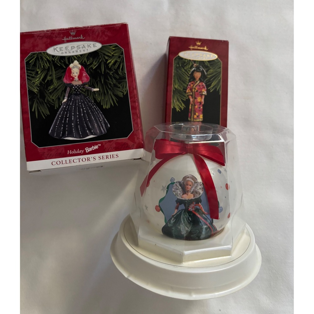 Hallmark Keepsake Barbie Ornament Lot 1998 Holiday 1997 Chinese 1995 Glass Ball